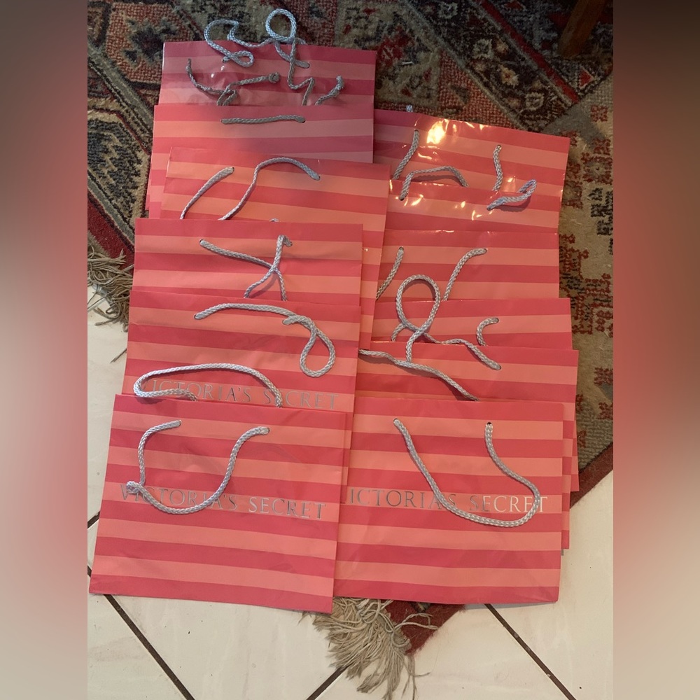 Lot Of 12 Victoria's Secret Large Shopping Gift Bags Vintage Pink Stripes
